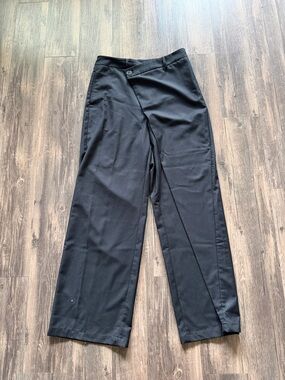 Commense Black Wrap-Front Wide Leg Pants